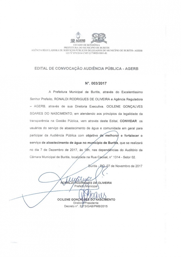 Audiência Pública da Agência Reguladora de Serviços Públicos de Buritis.
